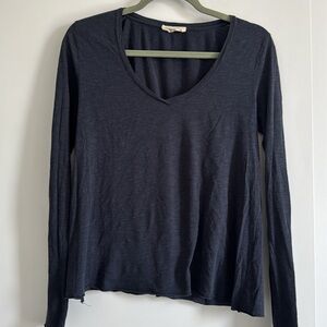 American Vintage Navy V-Neck Long Sleeve Tee | Size S